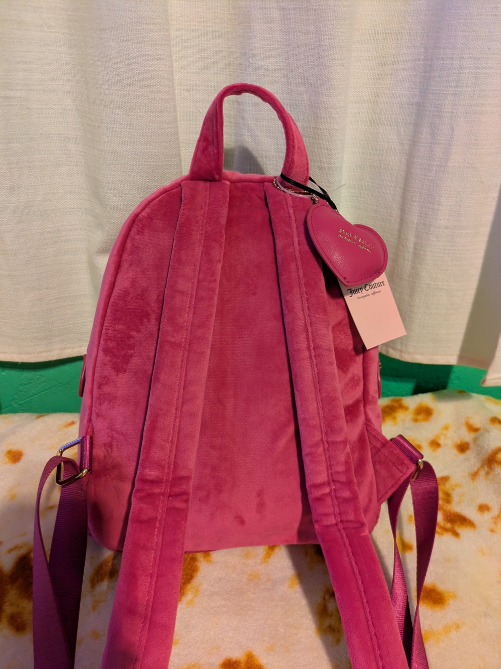 Juicy Couture Raspberry Tart Velvet Rhinestone Logo Small Backpack - Picture 4 of 14